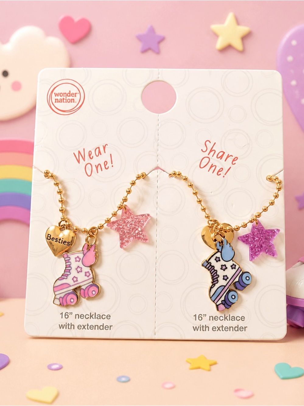 wonder nation Pink and Purple Roller Skate Besties Necklace Duo